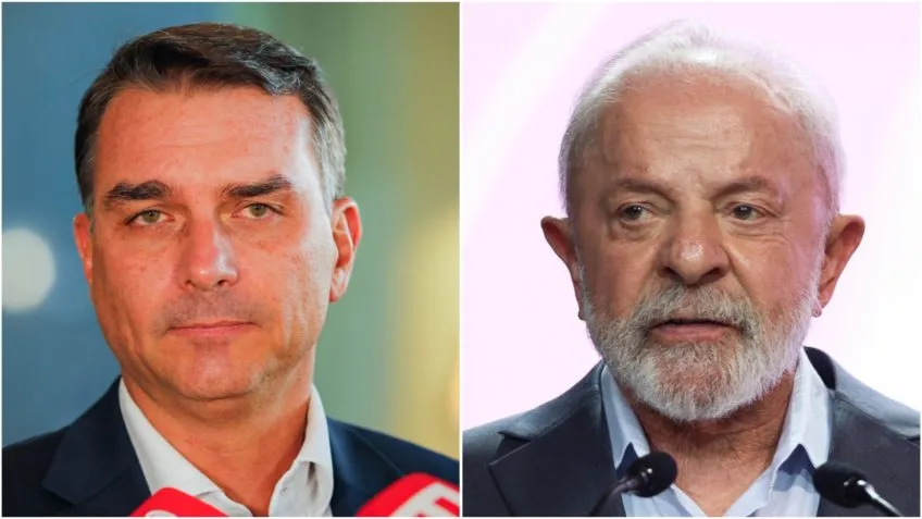 Na imagem, Flávio Bolsonaro (à esq.), escolhido pelo pai para representá-lo na corrida ao Planalto, e o presidente Lula (à dir.), que tentará o 4º mandato em 2026... Leia mais no texto original: (https://www.poder360.com.br/poder-eleicoes/48-rejeitam-vot