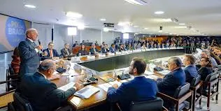 Lula durante reunião ministerial nesta terça-feira (31). — Foto: Ricardo Stuckert/ Presidência da República